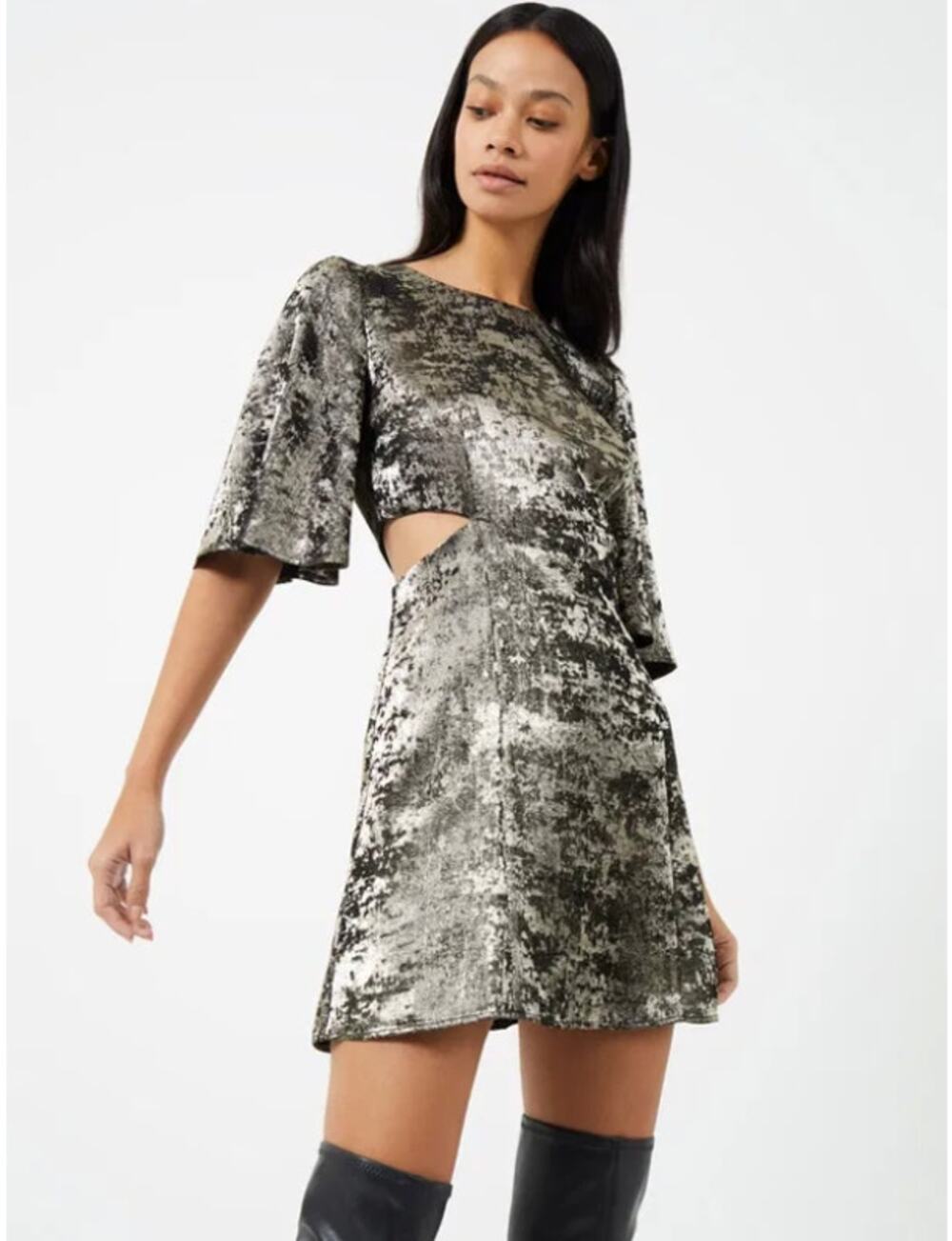 French Connection Silver Velvet Cutout Mini Dress